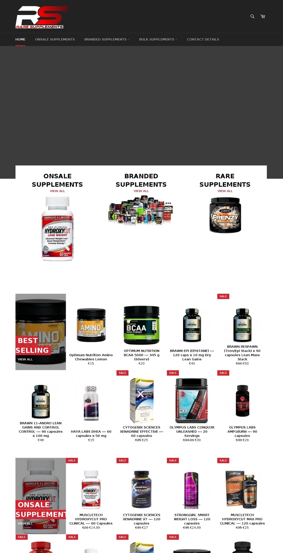 raresupplements.com — Shopify storefront screenshot