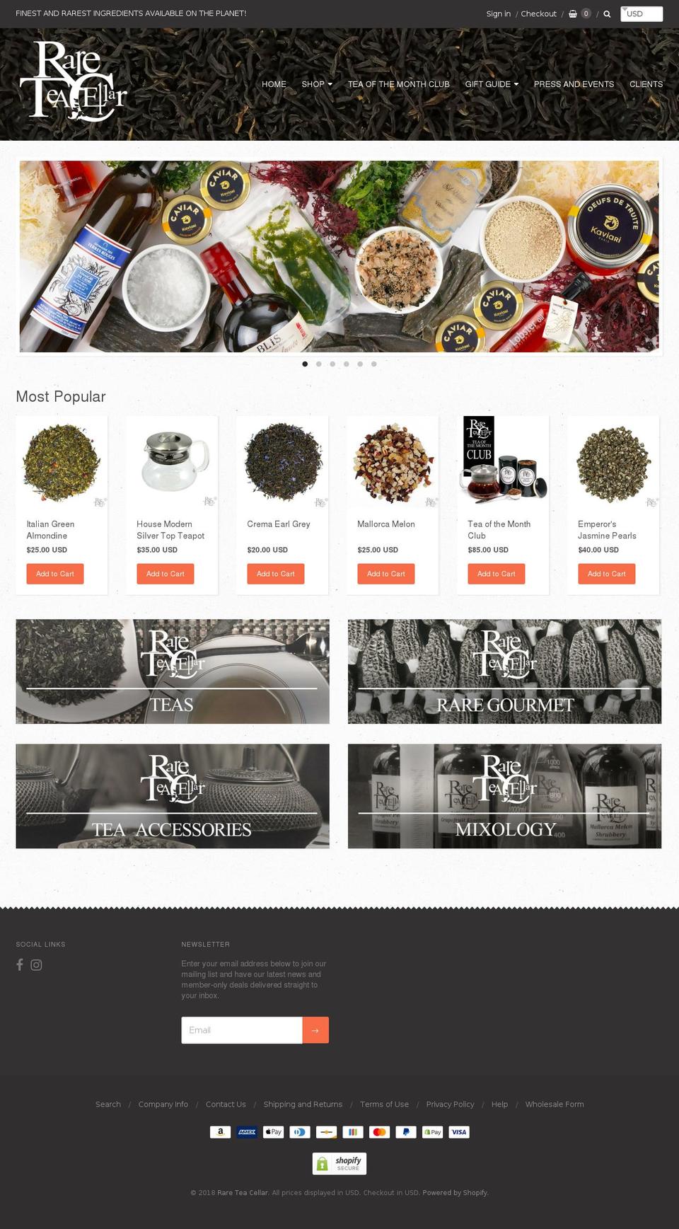 rareteacellar.com shopify website screenshot