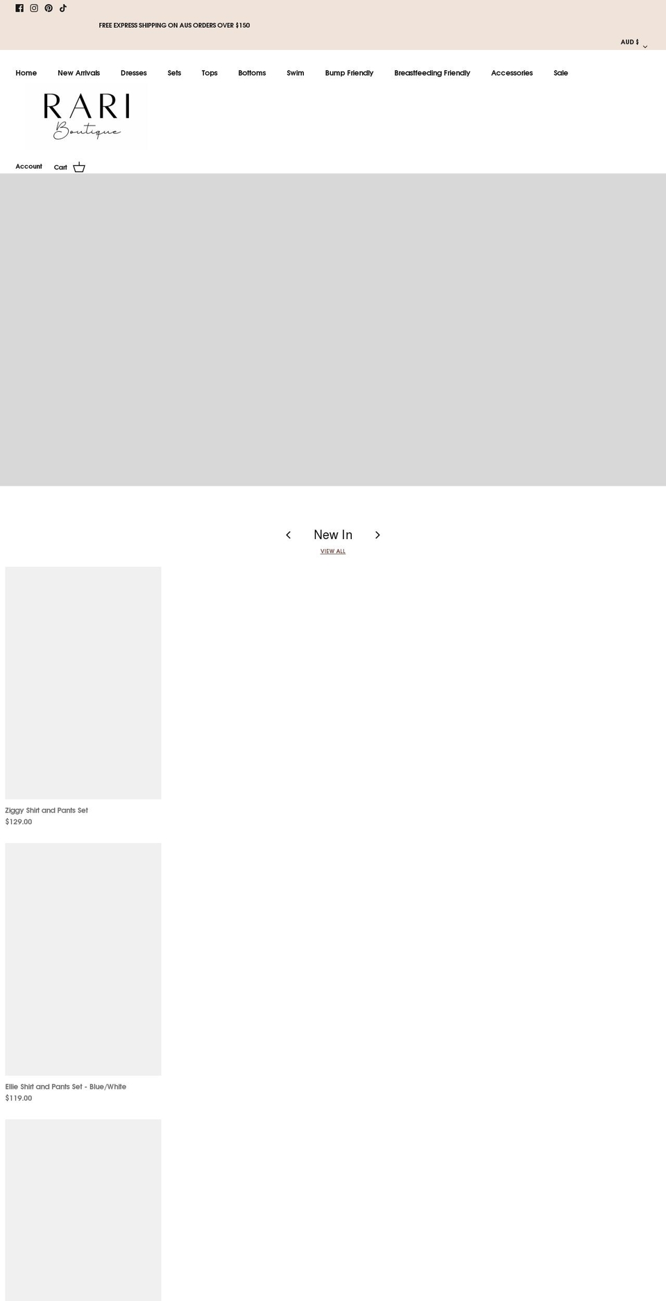 rariboutique.com shopify website screenshot