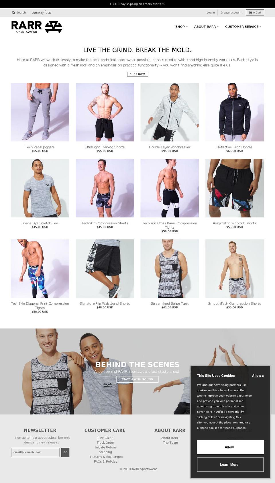 rarrsportswear.com — Shopify storefront screenshot