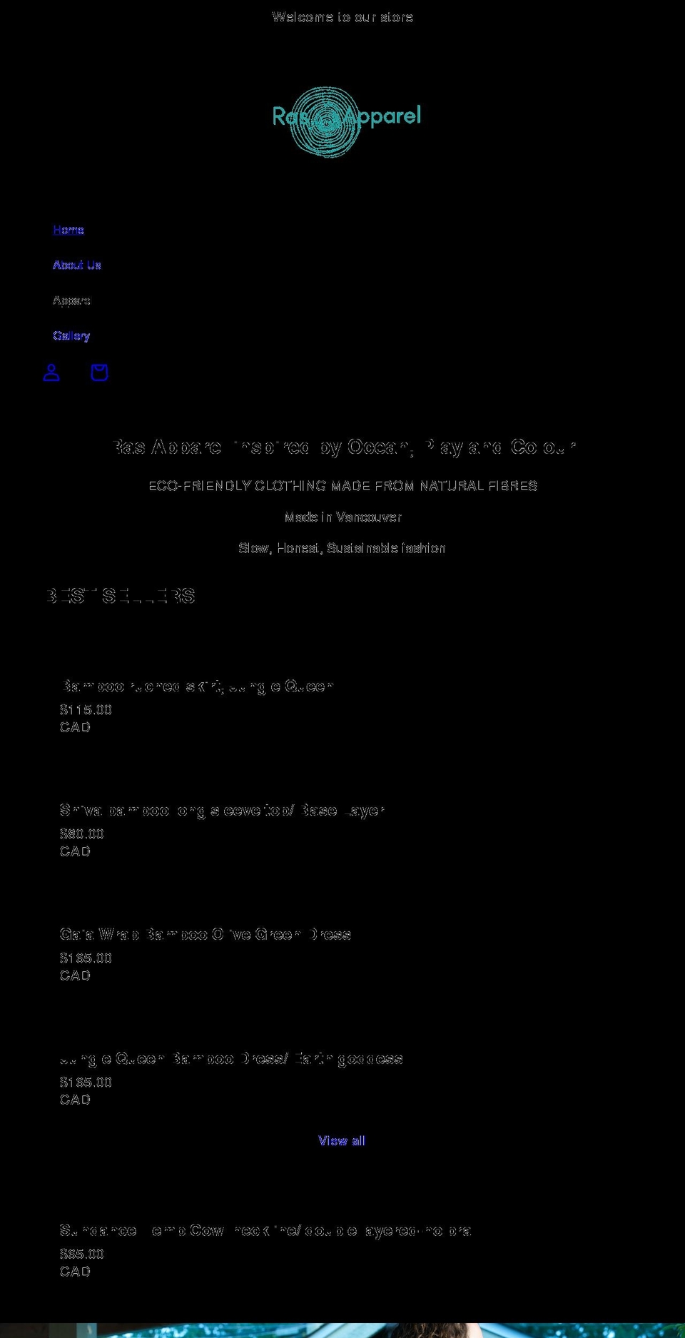 rasapparel.com shopify website screenshot