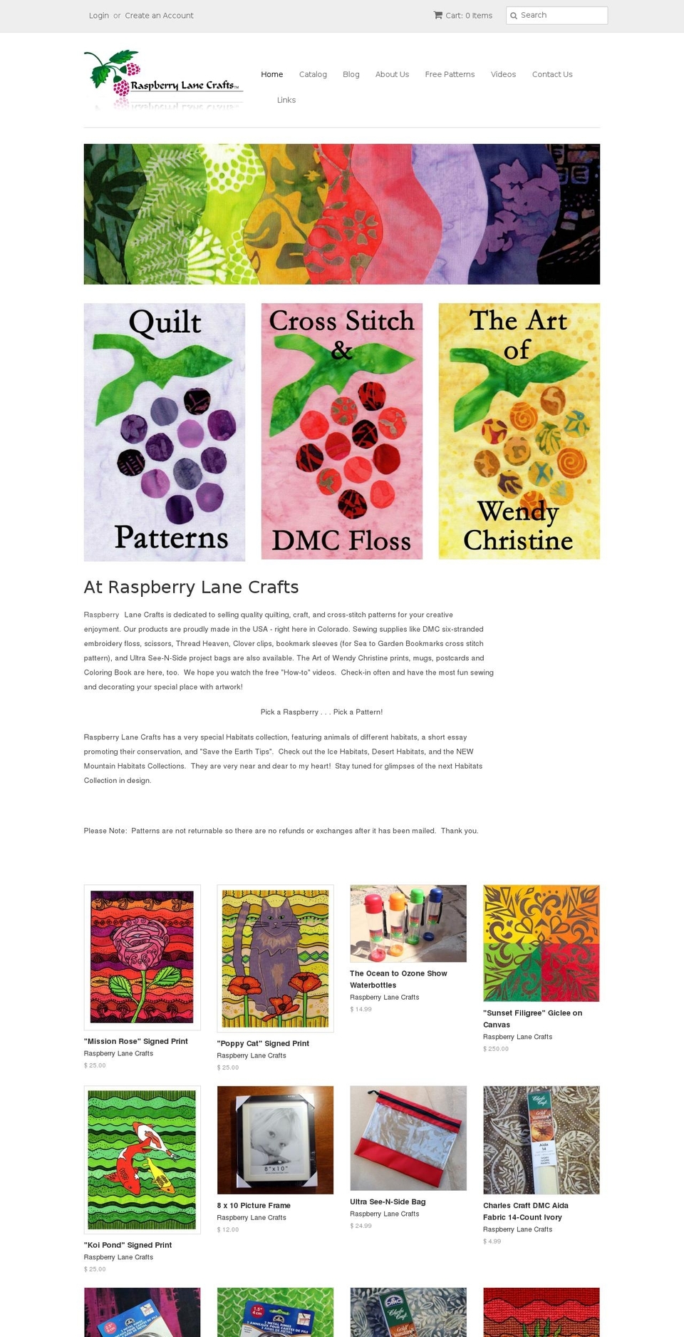 raspberrylanecrafts.com shopify website screenshot