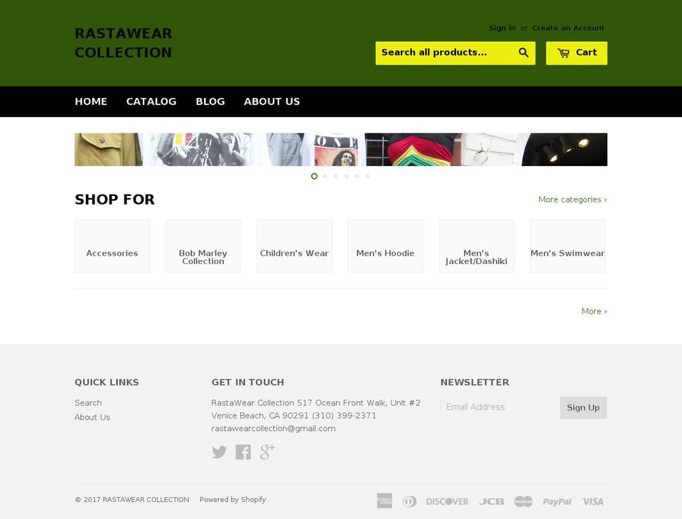 rastawearcollection.com shopify website screenshot