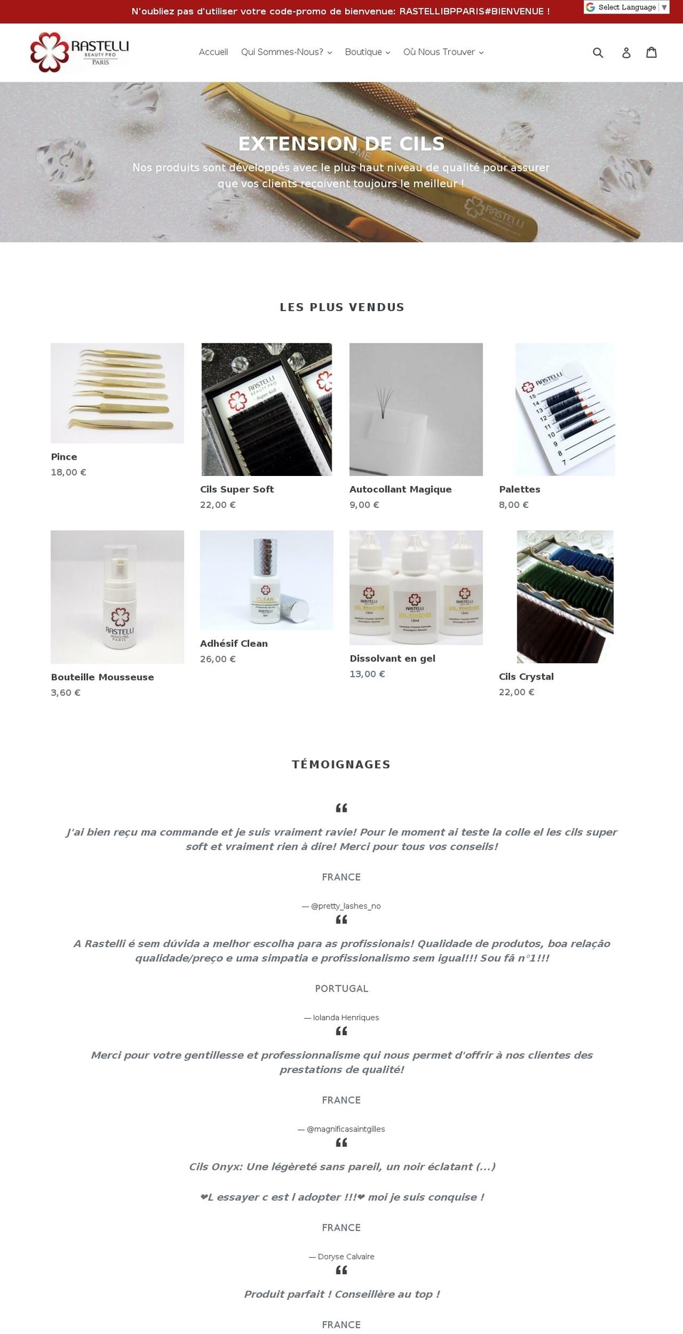 rastellibeautypro.com shopify website screenshot