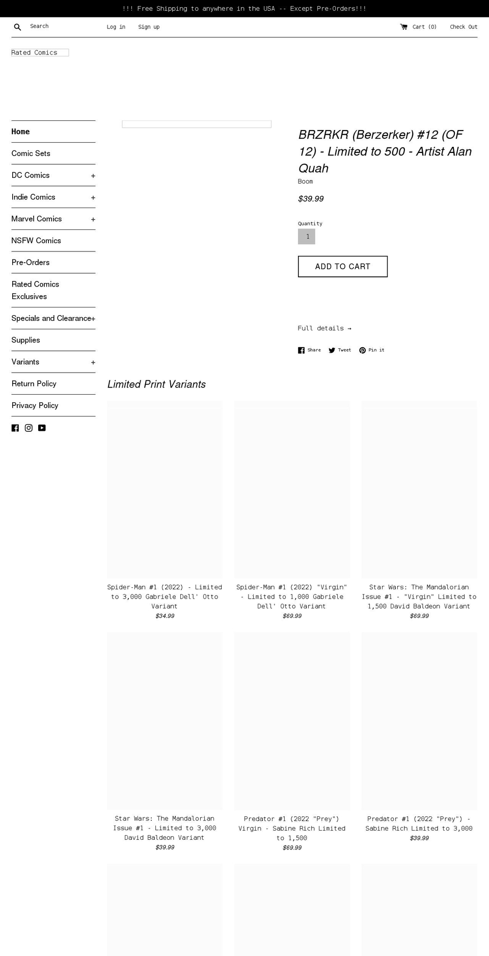 ratedcomic.com shopify website screenshot