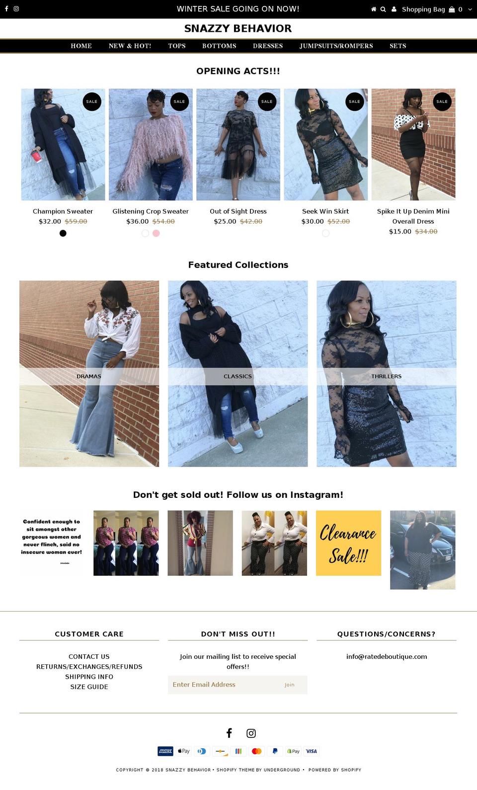 ratedeboutique.com — Shopify storefront screenshot
