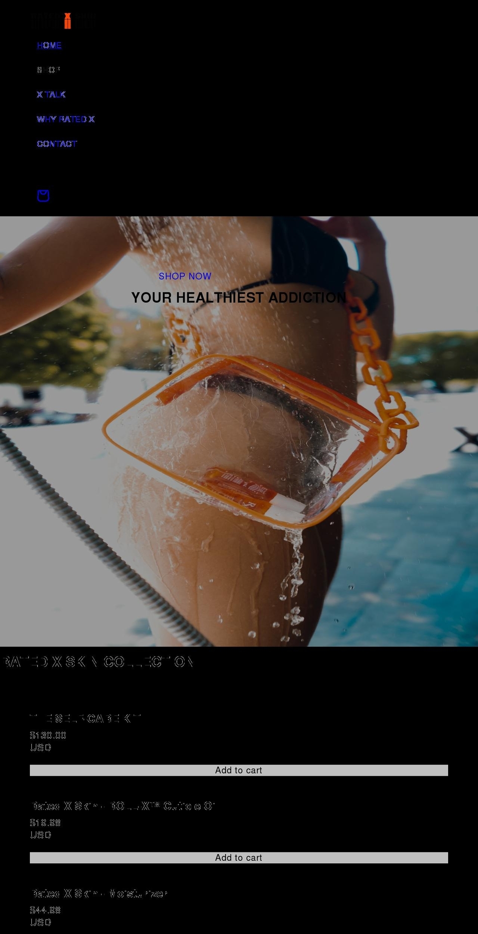 ratedxskin.com shopify website screenshot