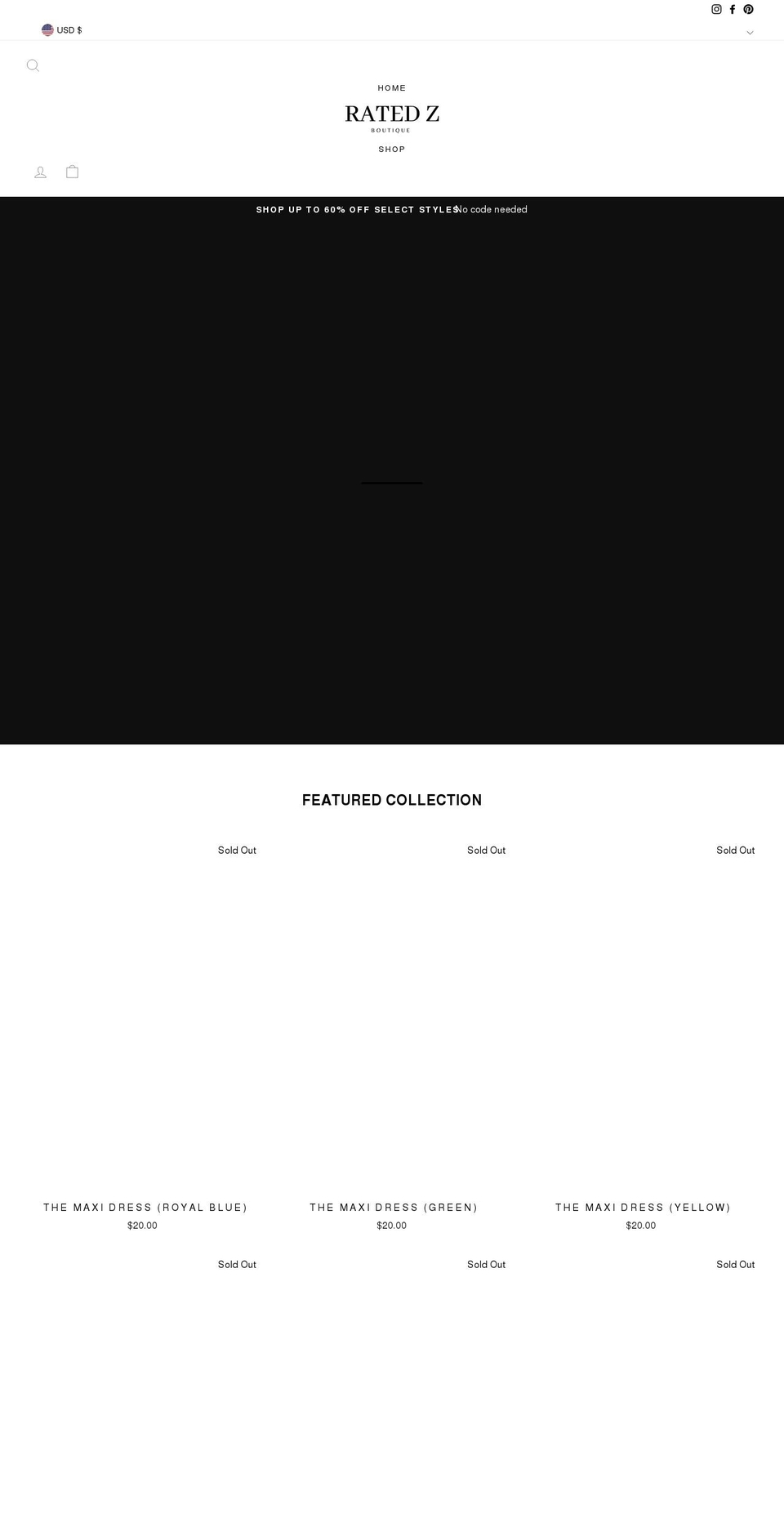 ratedzboutique.com shopify website screenshot