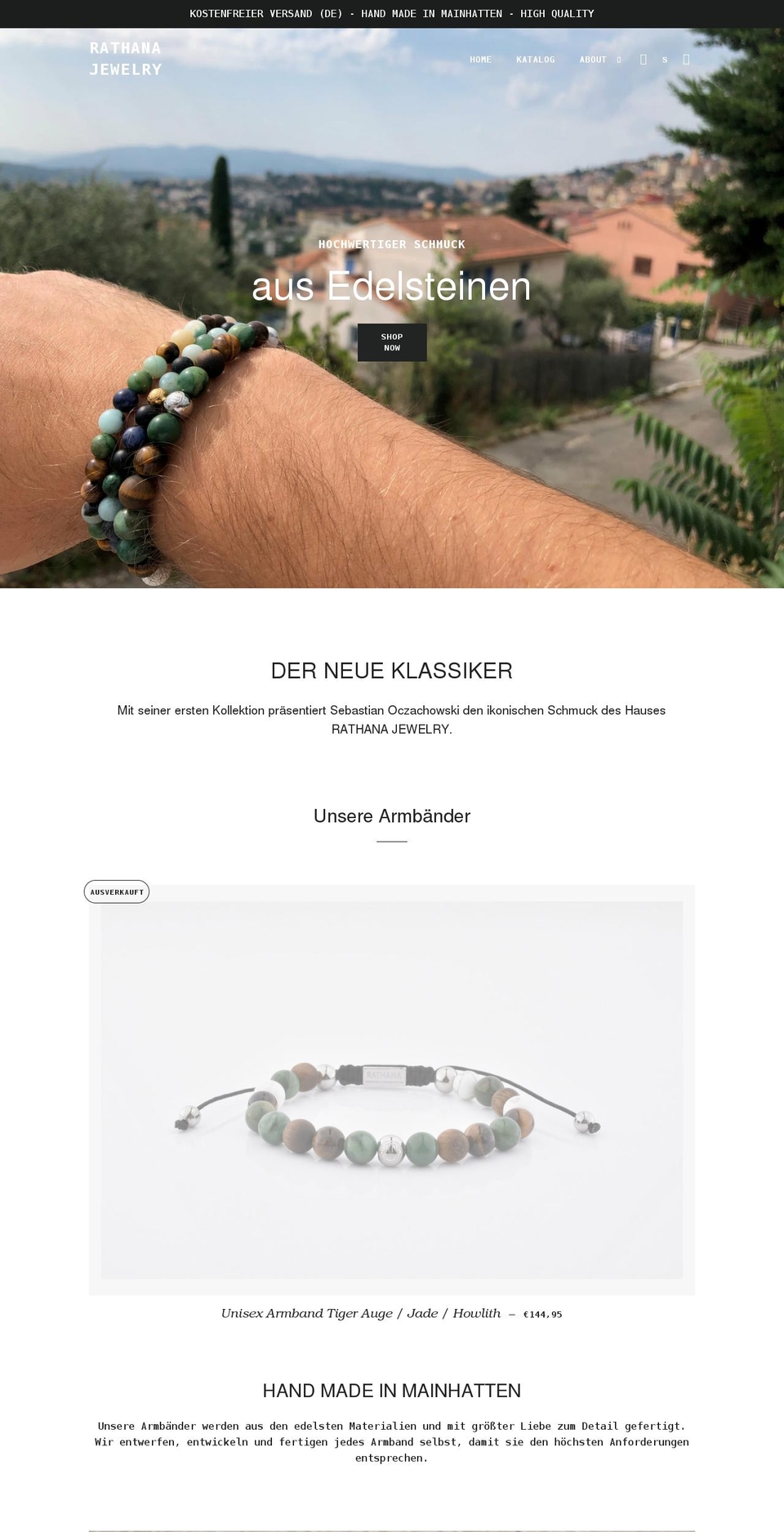rathana-jewelry.com shopify website screenshot