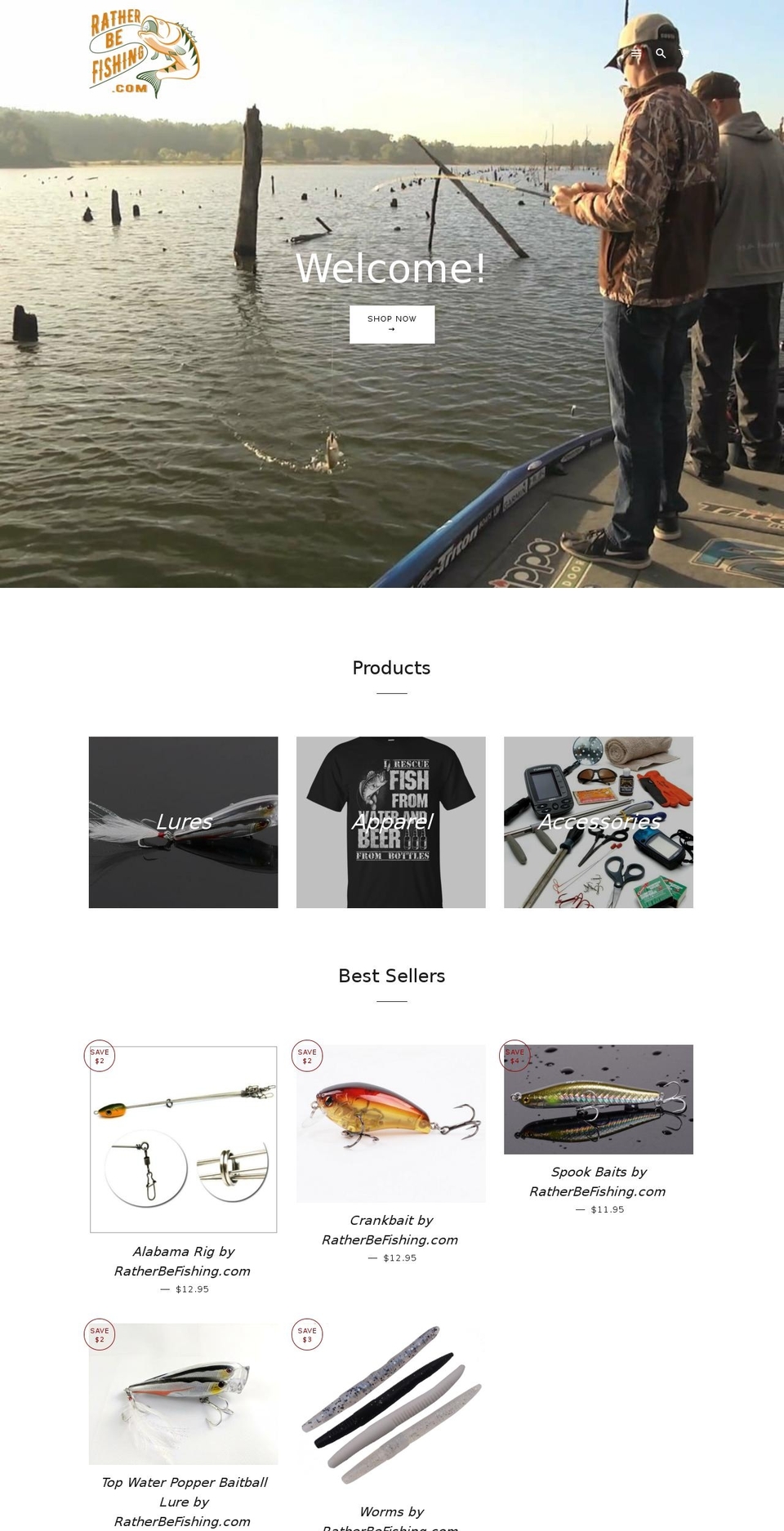 ratherbefishing.com shopify website screenshot