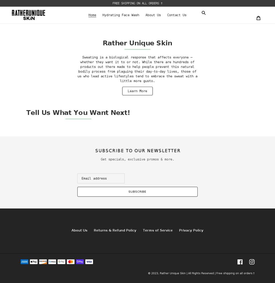 ratheruniqueskin.com shopify website screenshot