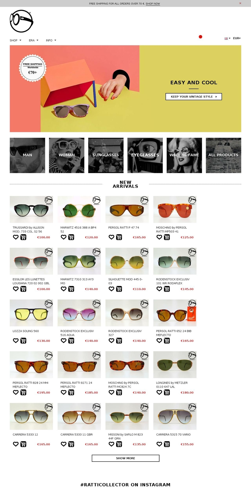 ratticollectorvintagesunglasses.com — Shopify storefront screenshot