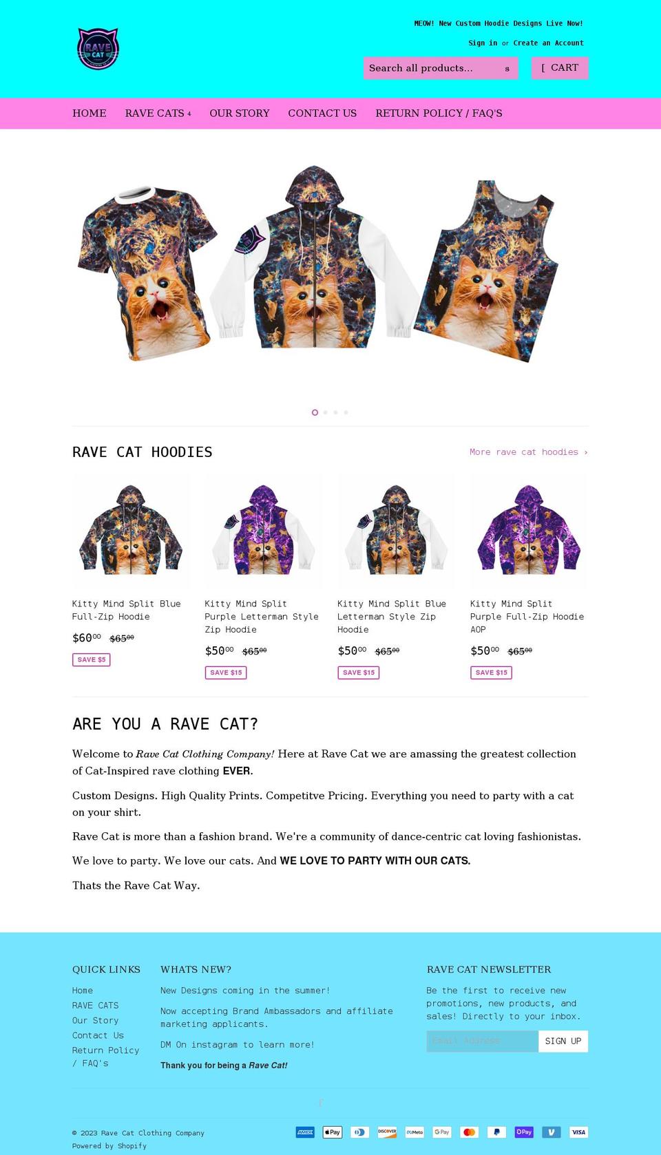 ravecatclothingco.com shopify website screenshot