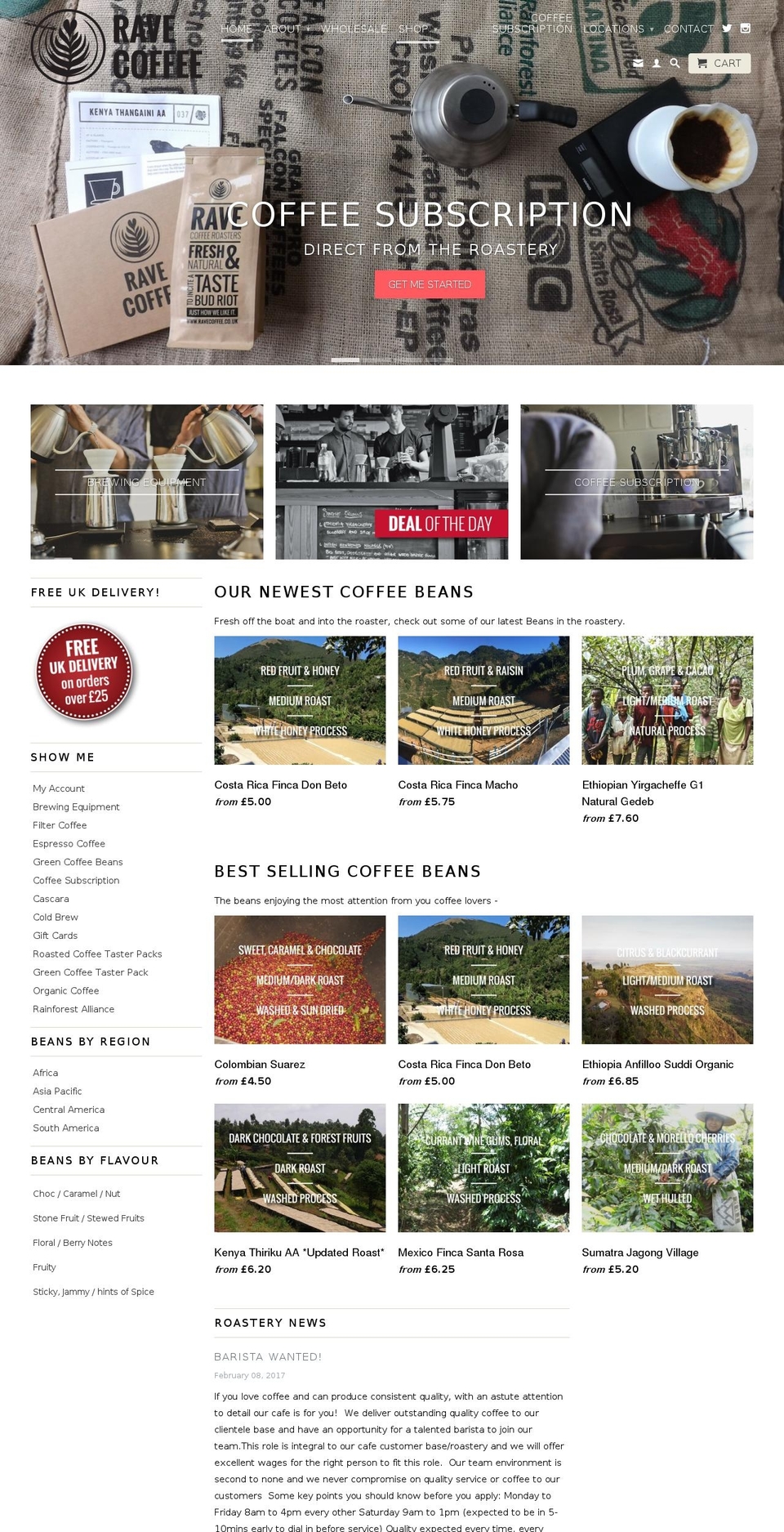 ravecoffee.co.uk shopify website screenshot