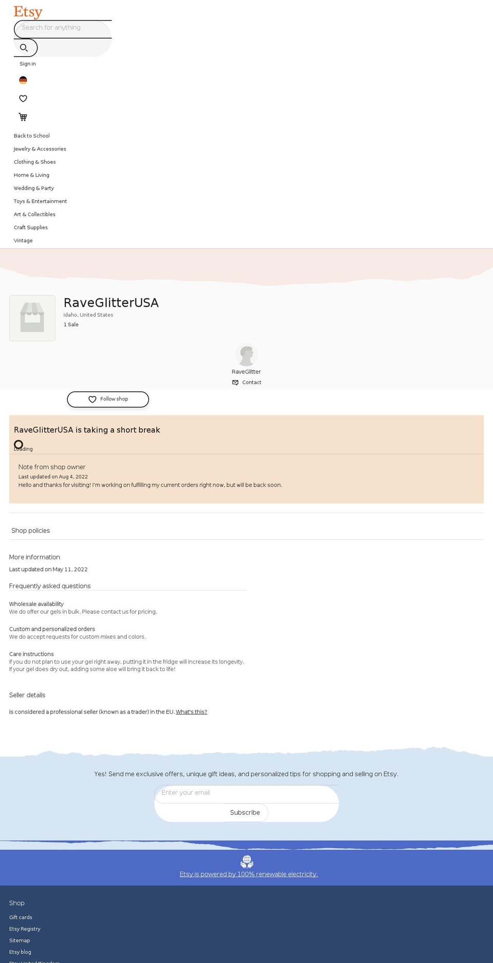 raveglitter.com — Shopify storefront screenshot