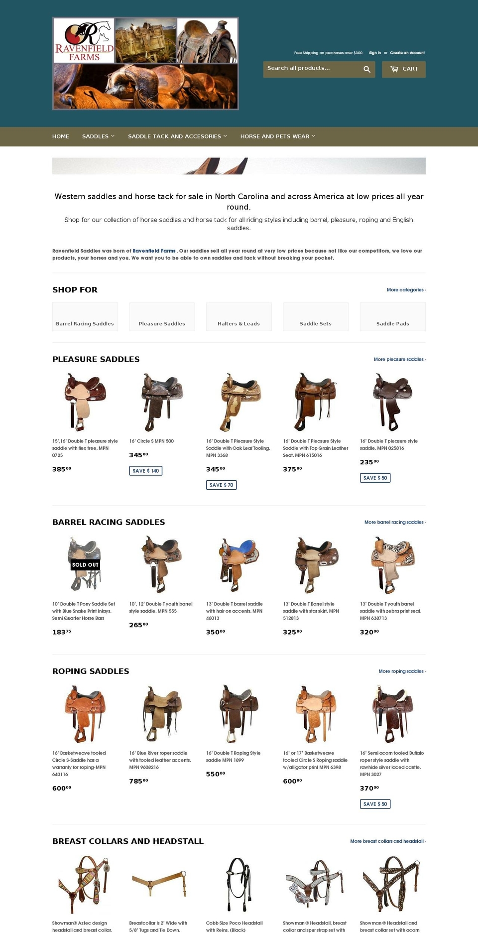 ravenfieldsaddles.com shopify website screenshot