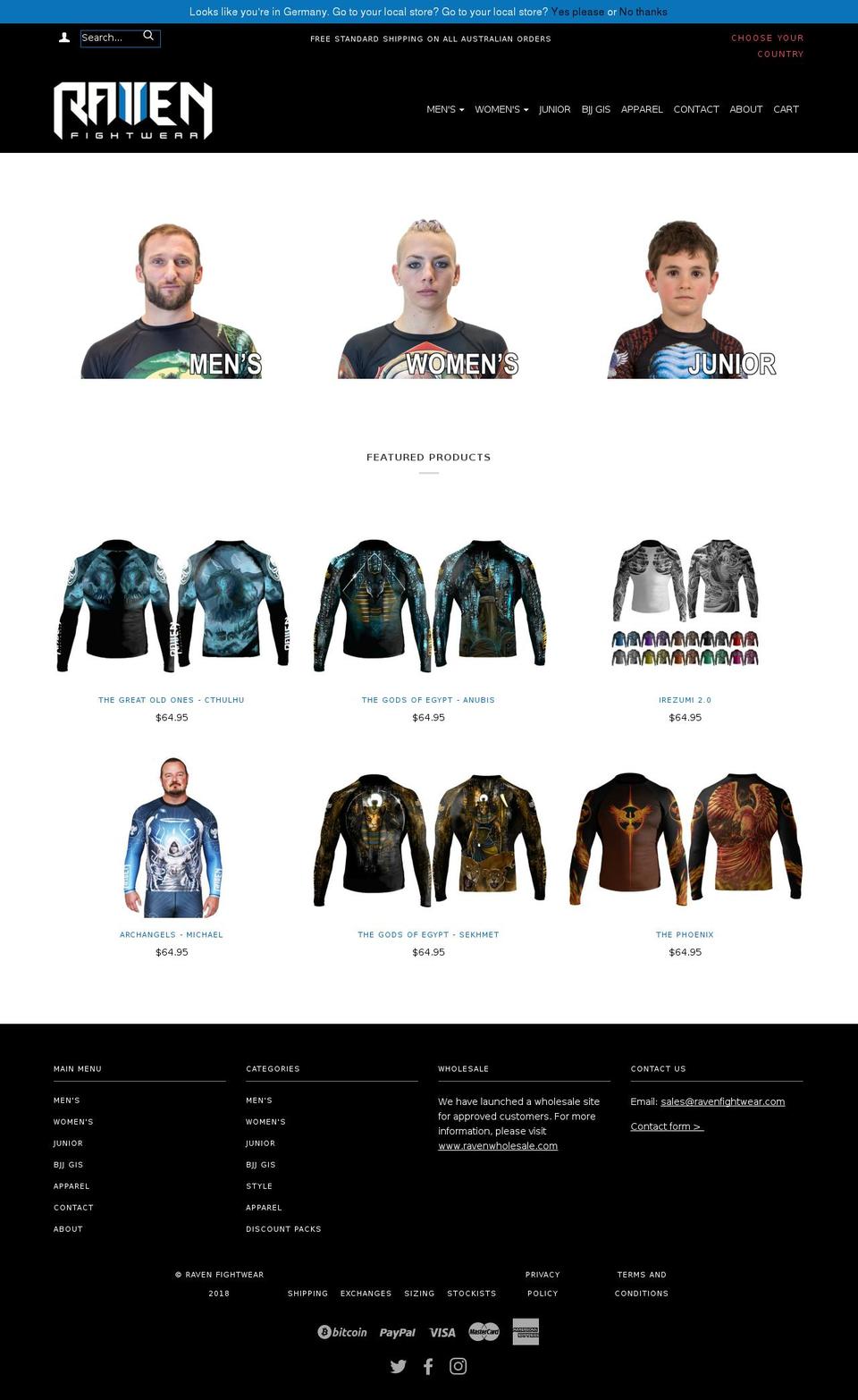 [BBC Apr\/May’17] - Raven Fightwear Shopify theme site example ravenfightgear.com.au