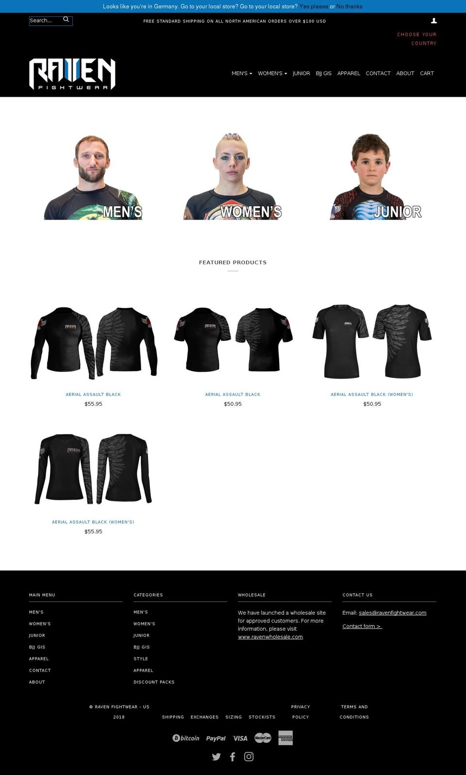 ravenfightwear.com shopify website screenshot