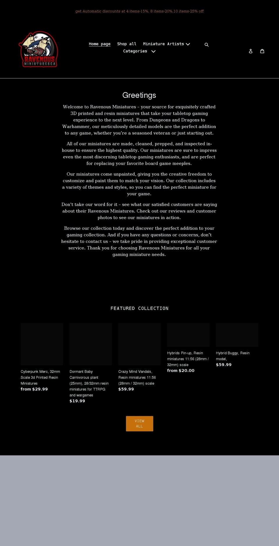 ravenousminiatures.com shopify website screenshot