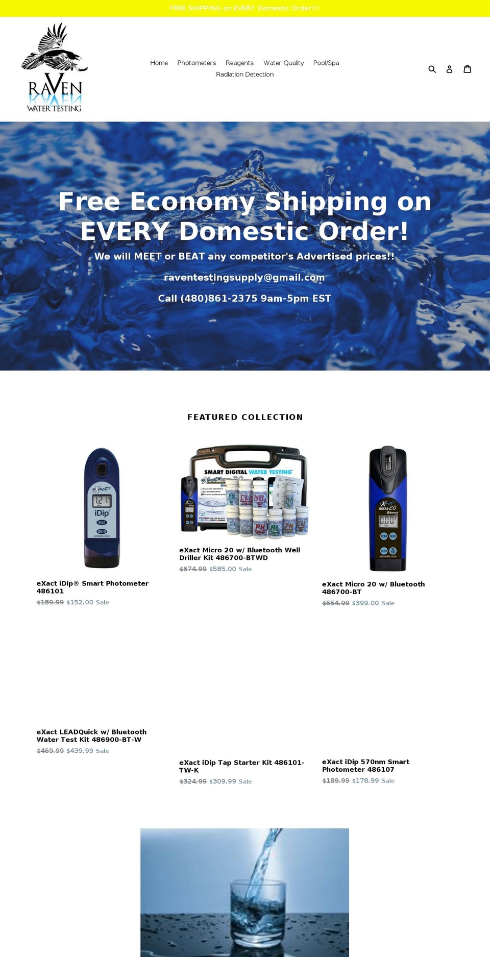 ravenwatertesting.com — Shopify storefront screenshot