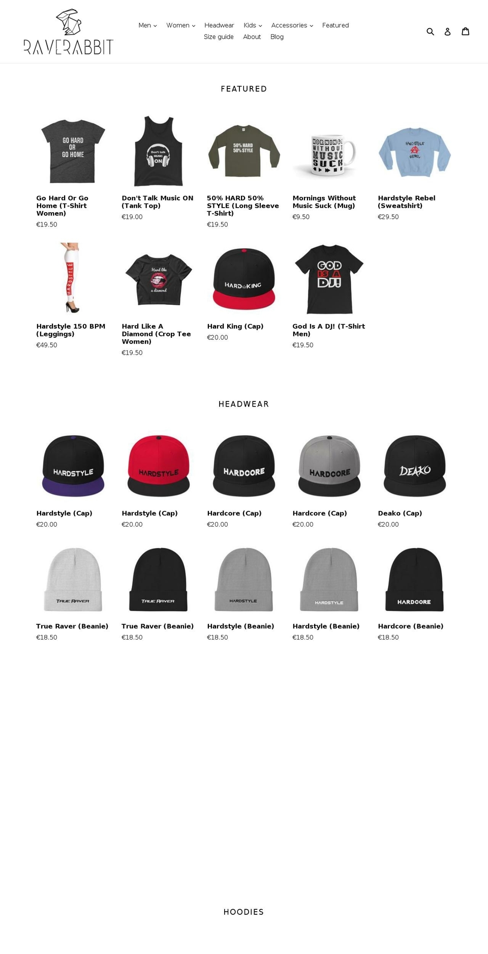 raverabbit.com — Shopify storefront screenshot