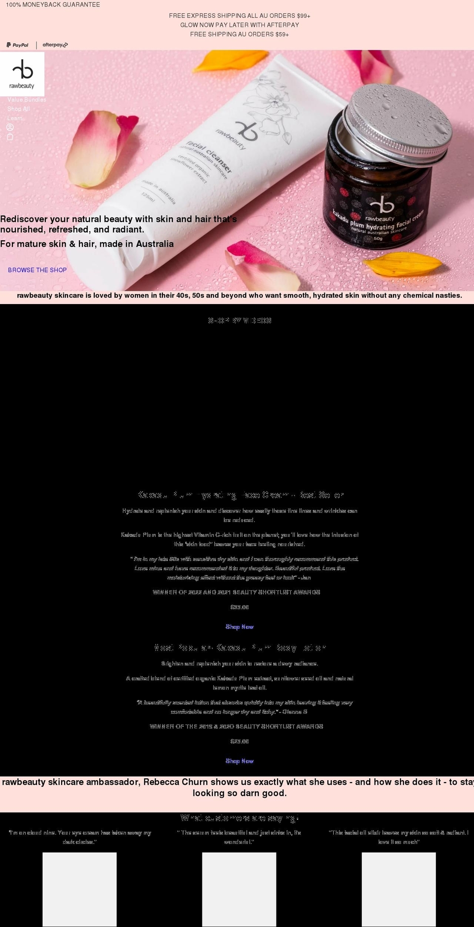 rawbeautyskincare.com.au shopify website screenshot