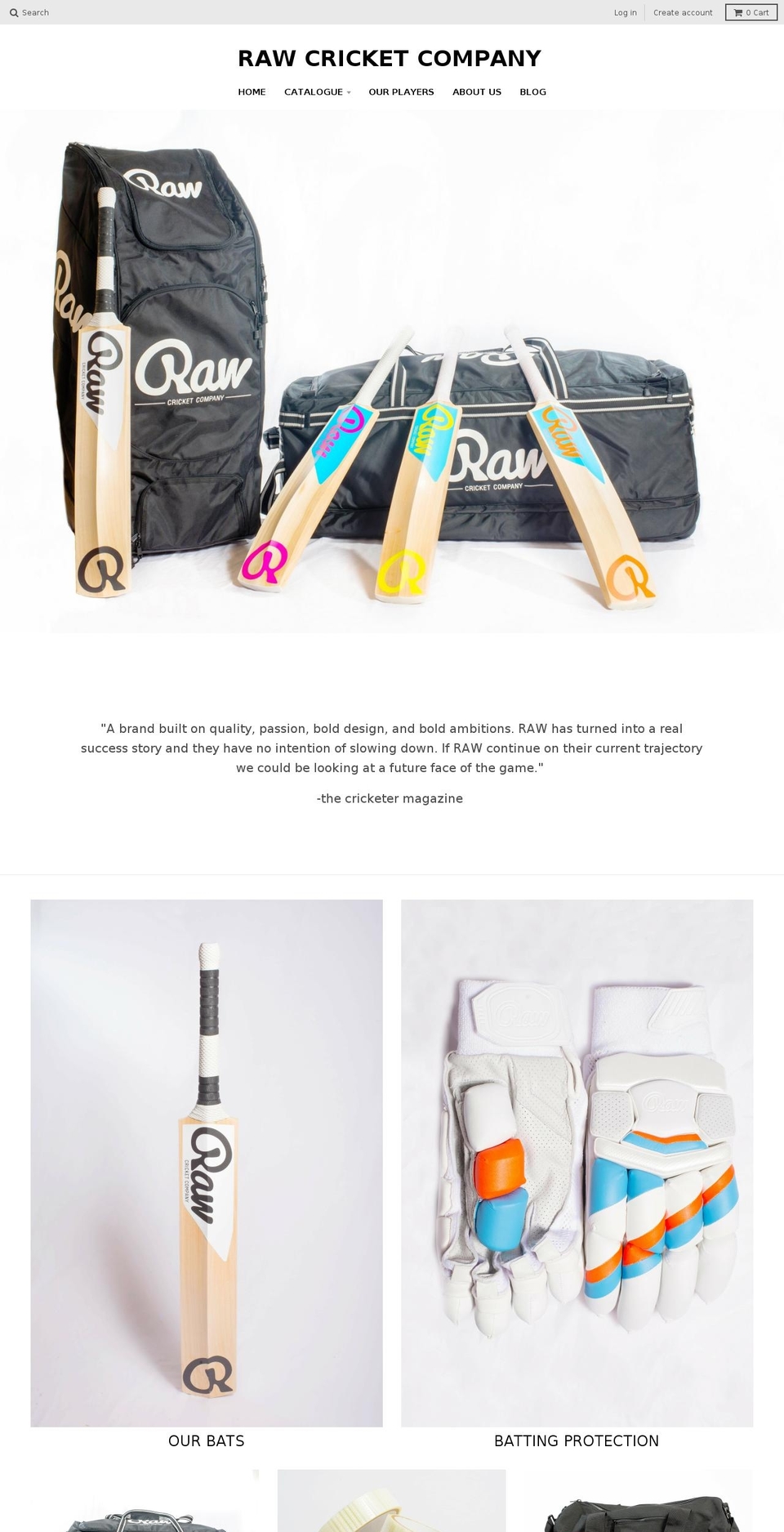 rawcricketcompany.com shopify website screenshot