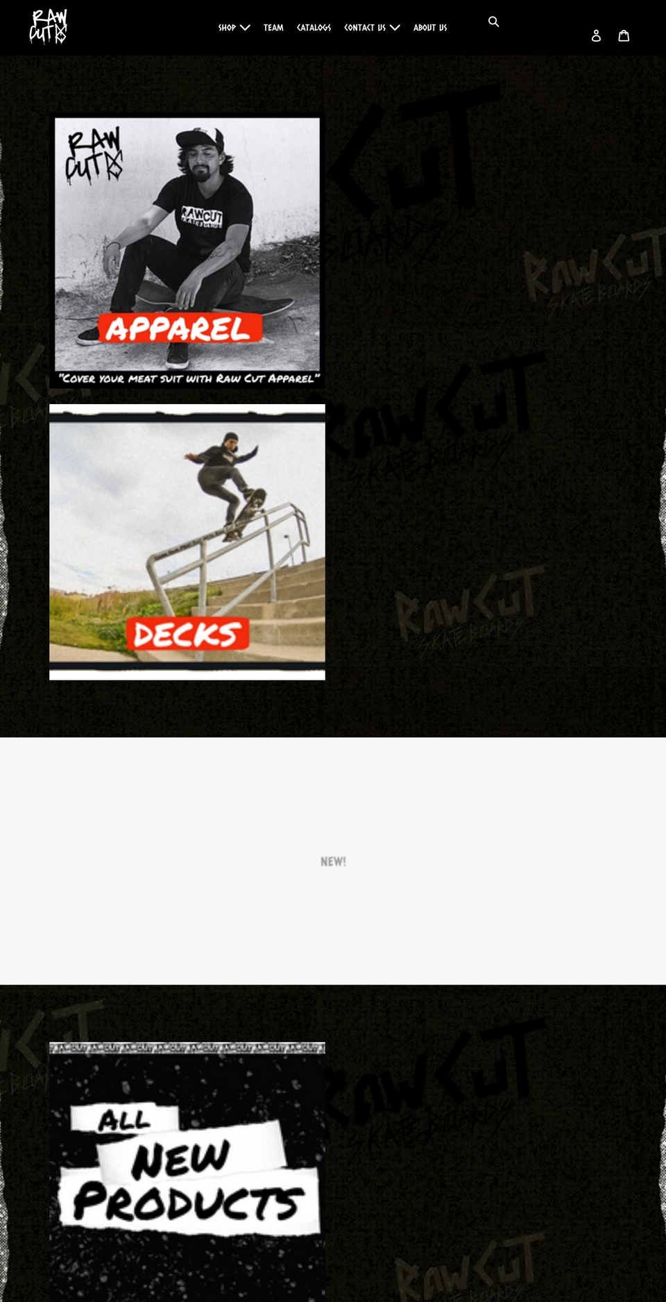 rawcutskateboards.com shopify website screenshot