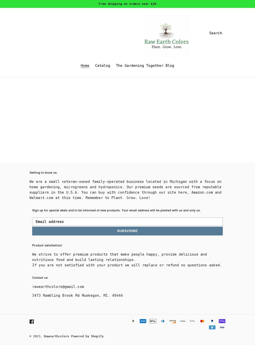 rawearthcolors.com shopify website screenshot
