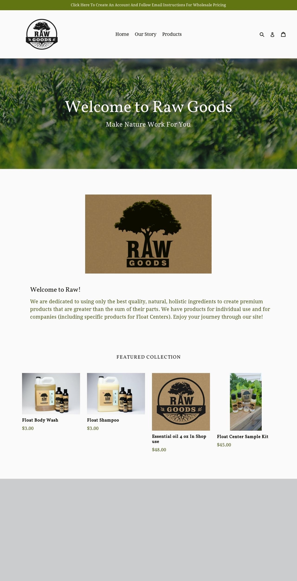 rawgoodsshop.com — Shopify storefront screenshot