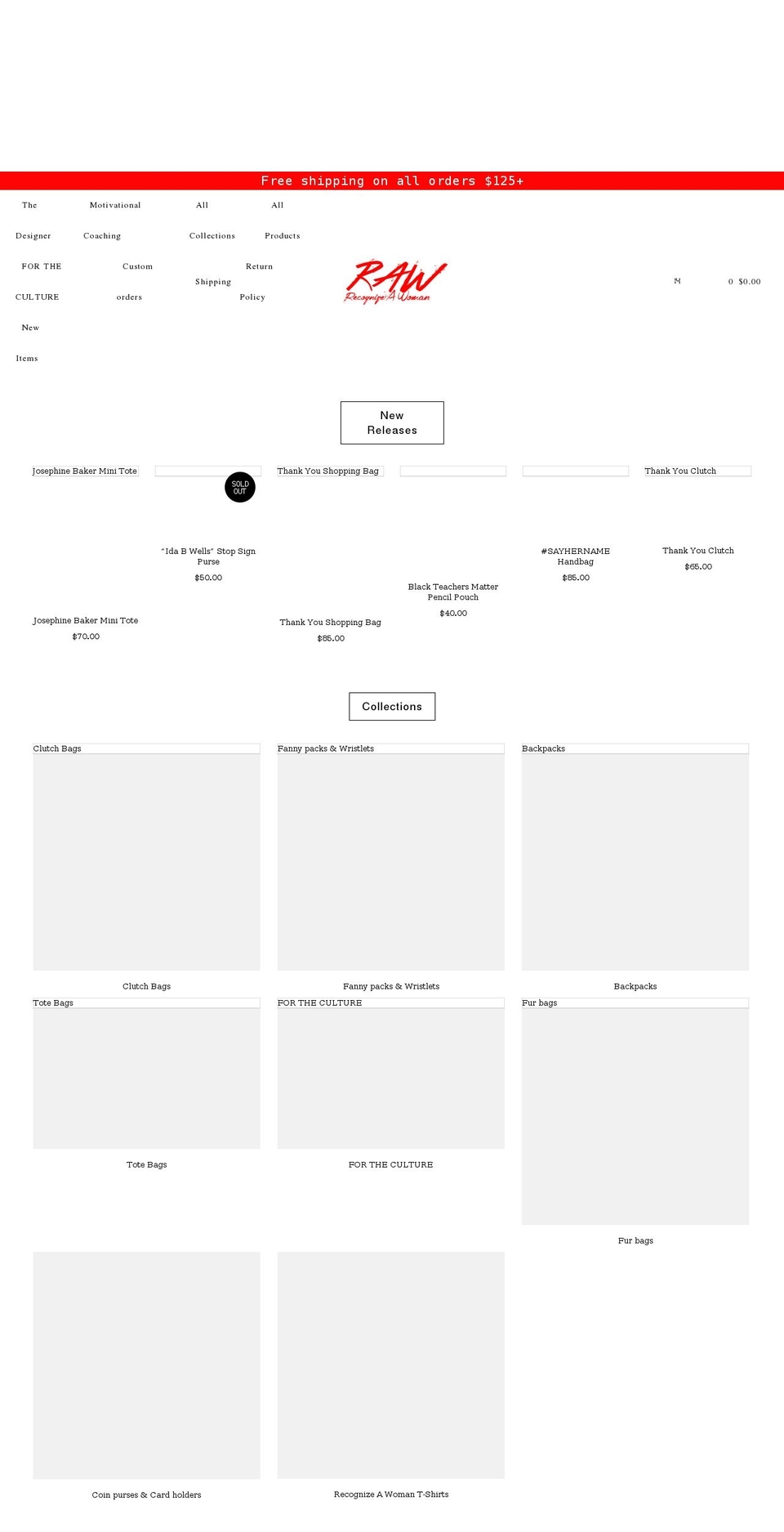 rawhandbags.com shopify website screenshot