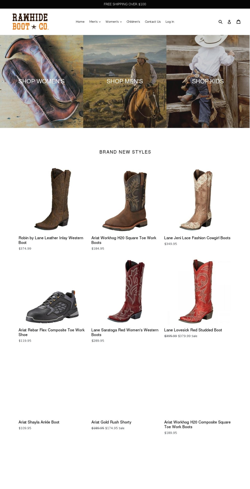 rawhideboots.com — Shopify storefront screenshot