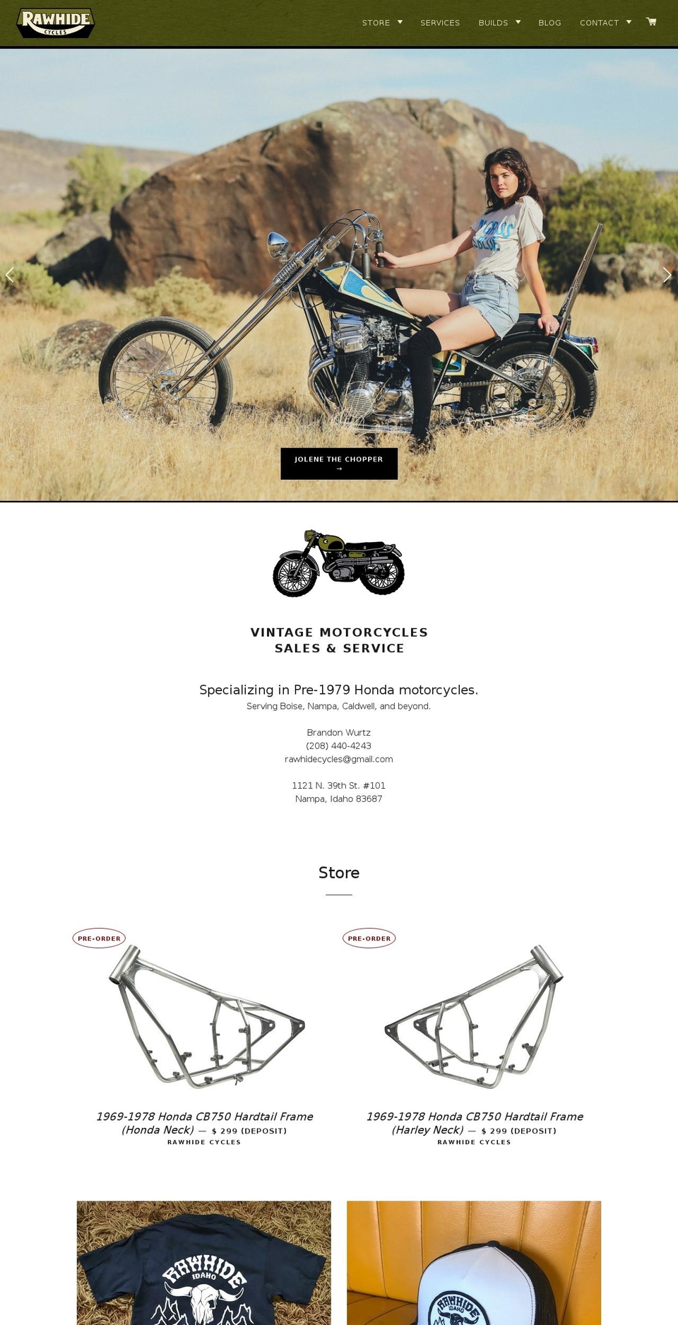 rawhidecycles.com shopify website screenshot