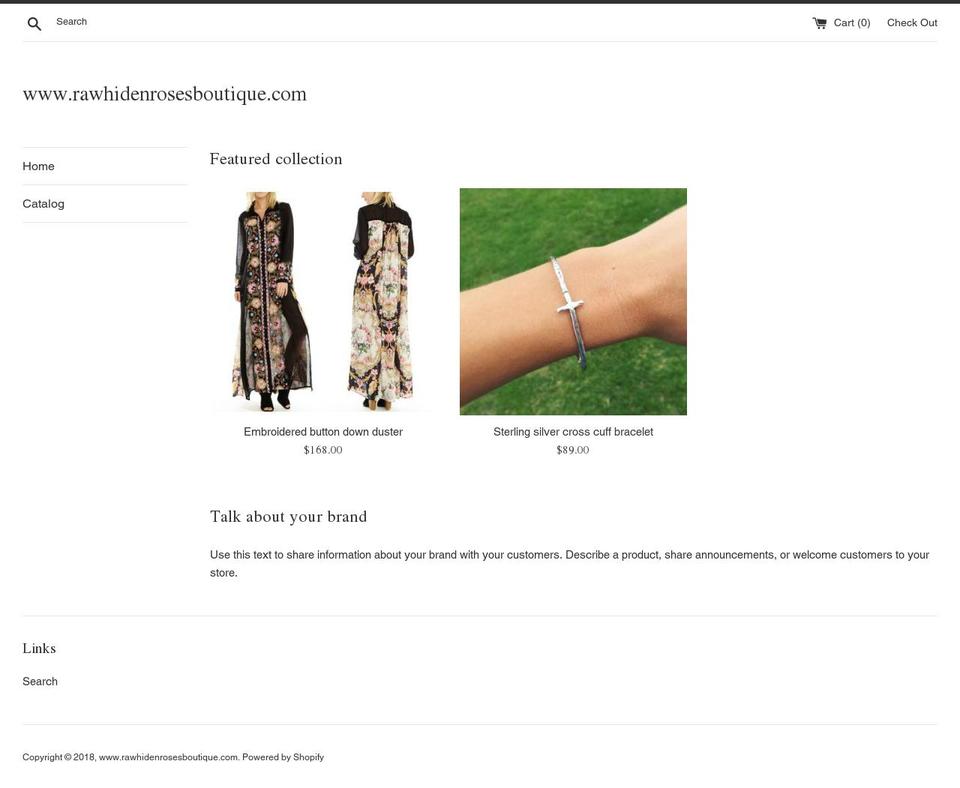 rawhidenrosesboutique.com shopify website screenshot