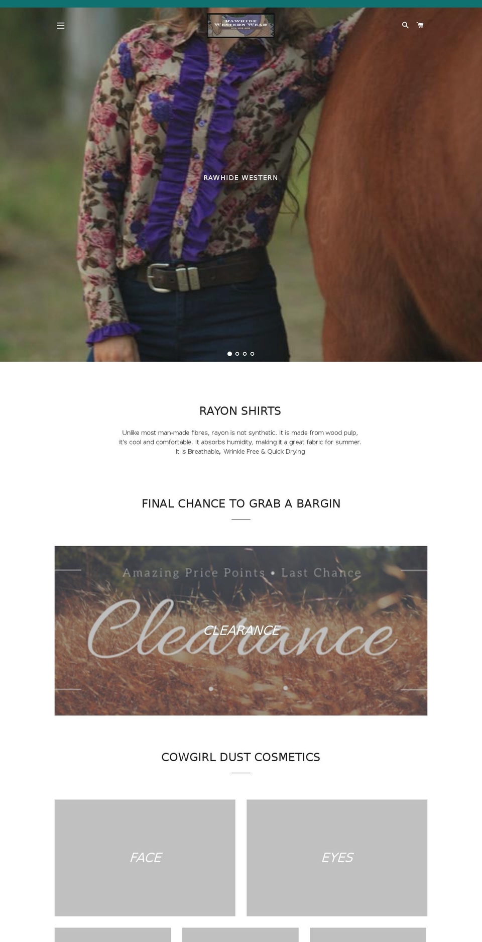 rawhidewesternwear.com.au shopify website screenshot
