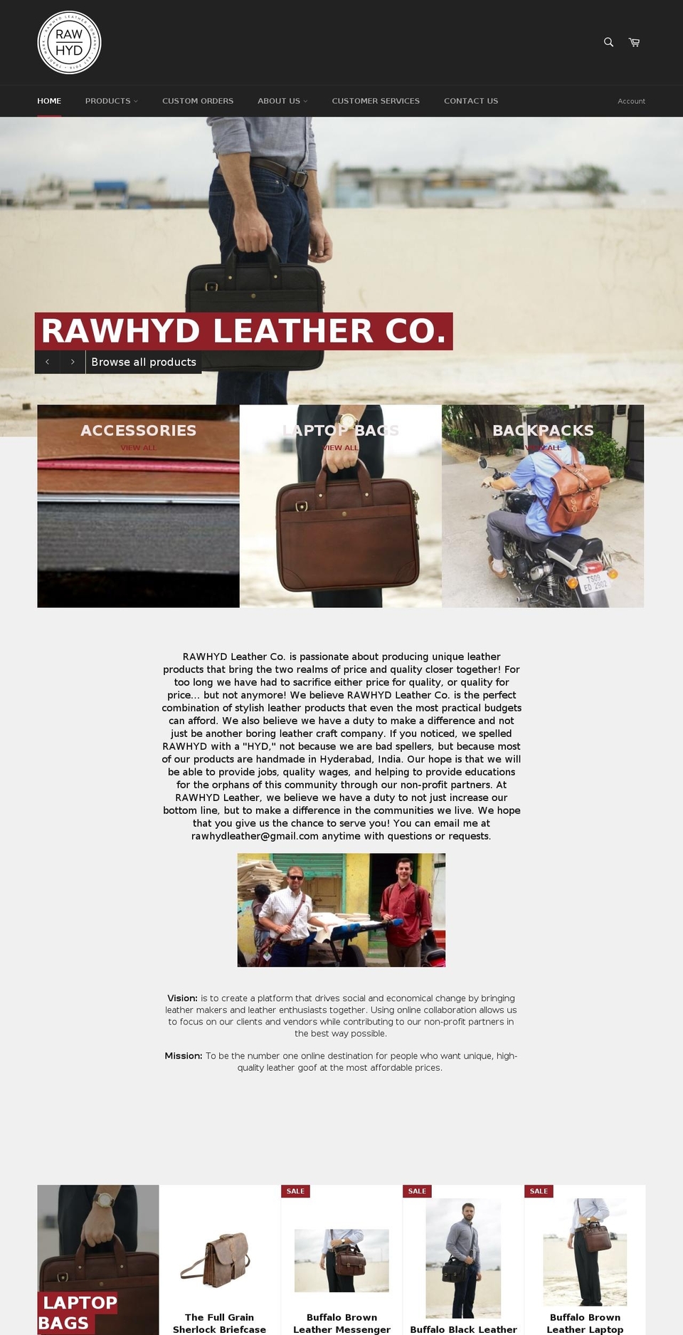 rawhydleather.com shopify website screenshot