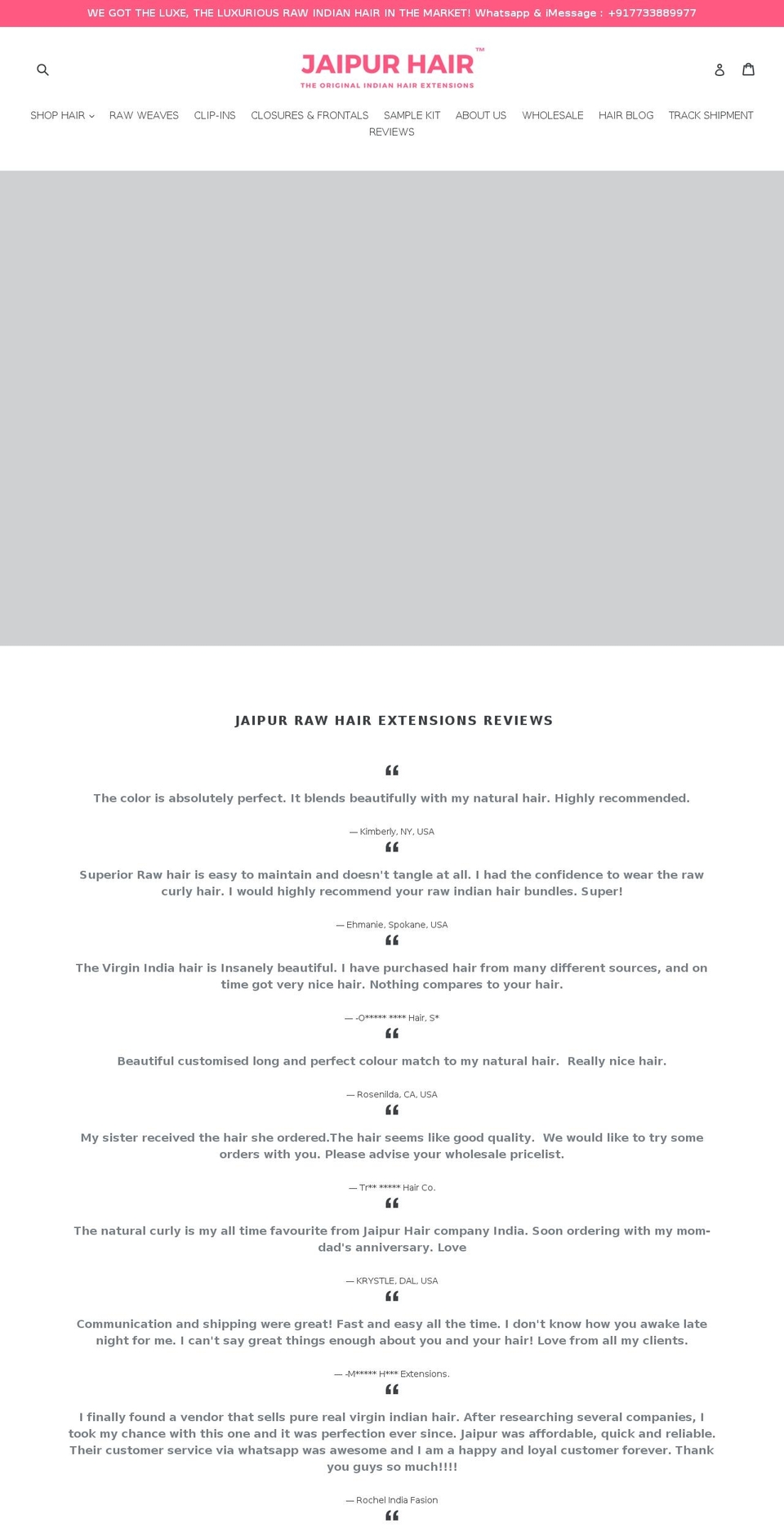 rawindianhairvendors.com — Shopify storefront screenshot