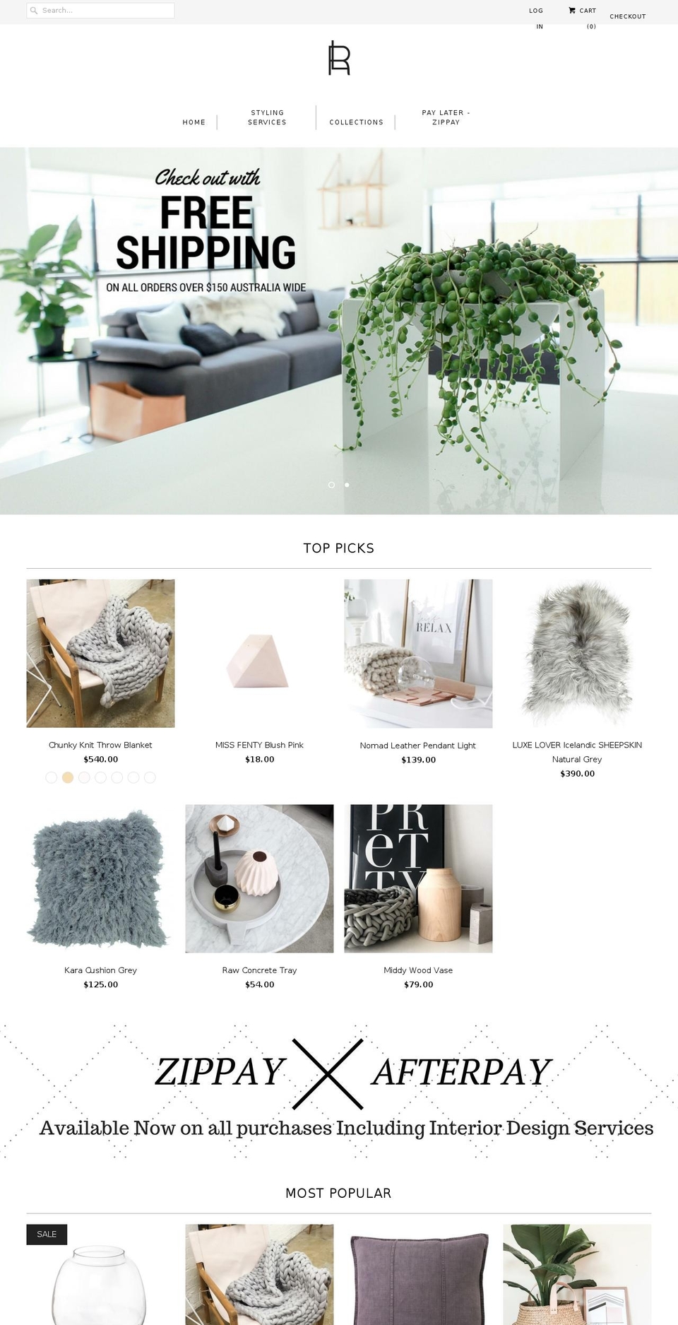 rawluxeinteriors.com shopify website screenshot