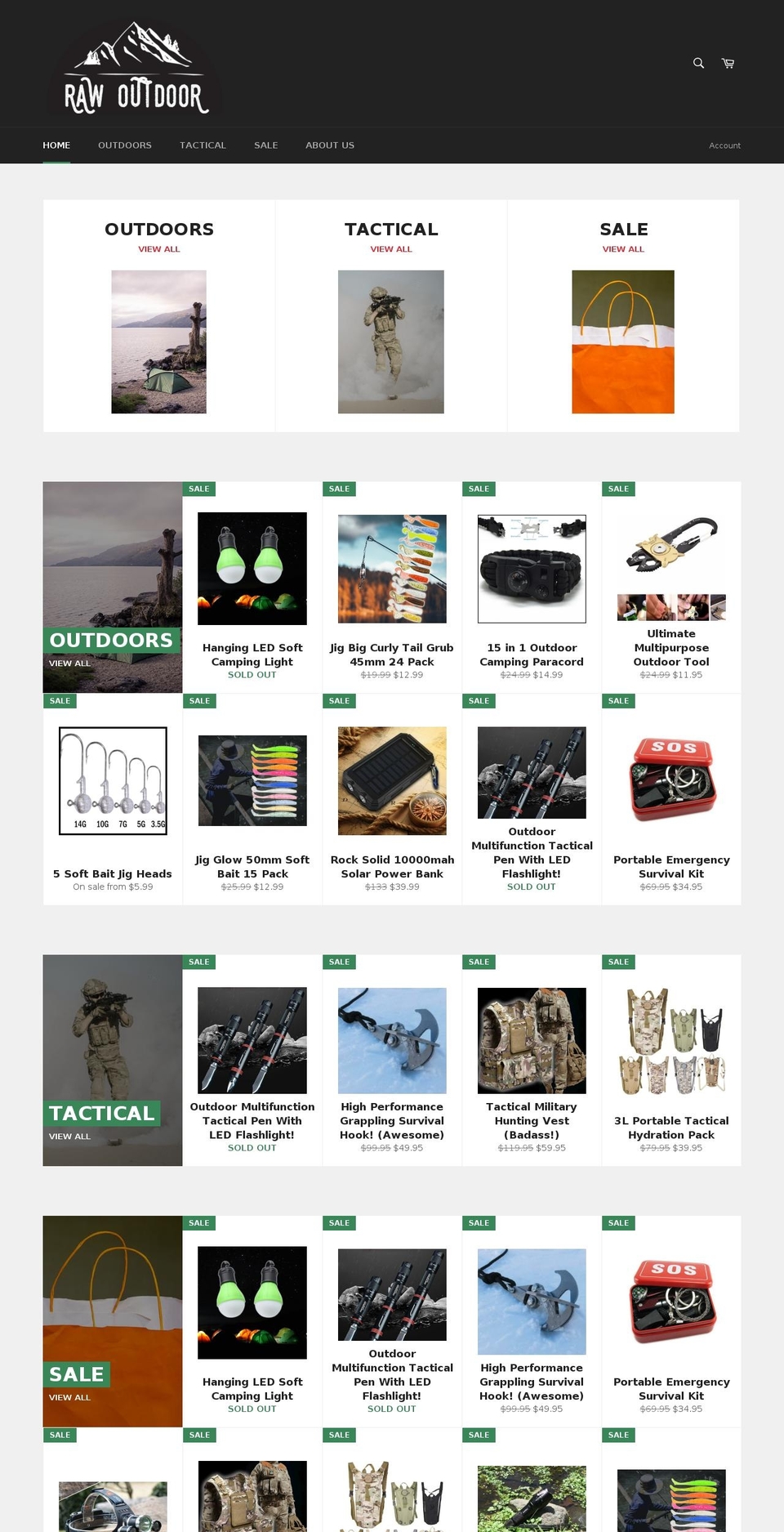 rawoutdoor.com shopify website screenshot