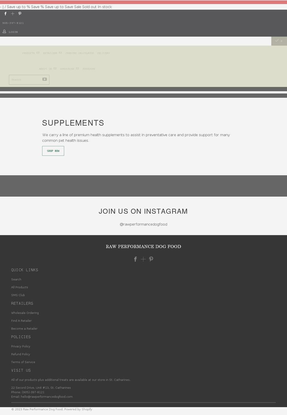 rawperformancedogfood.com shopify website screenshot