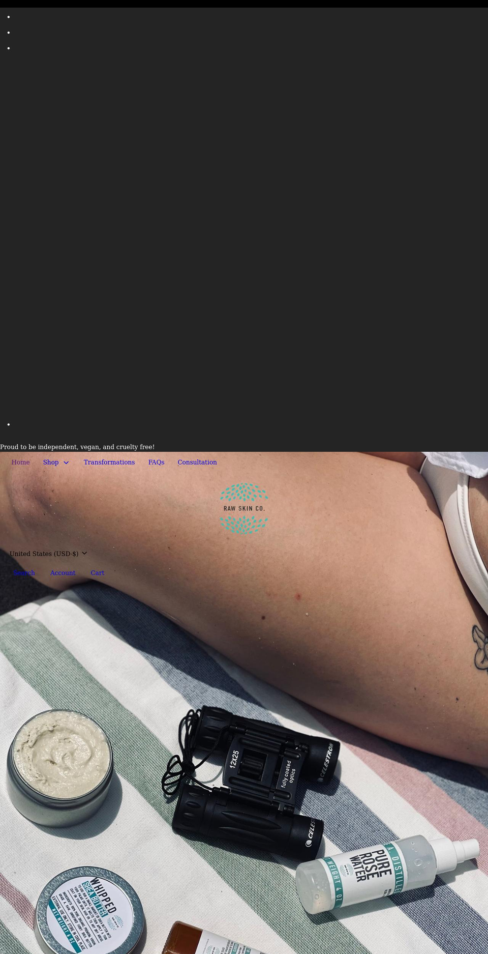 rawskinco.com shopify website screenshot