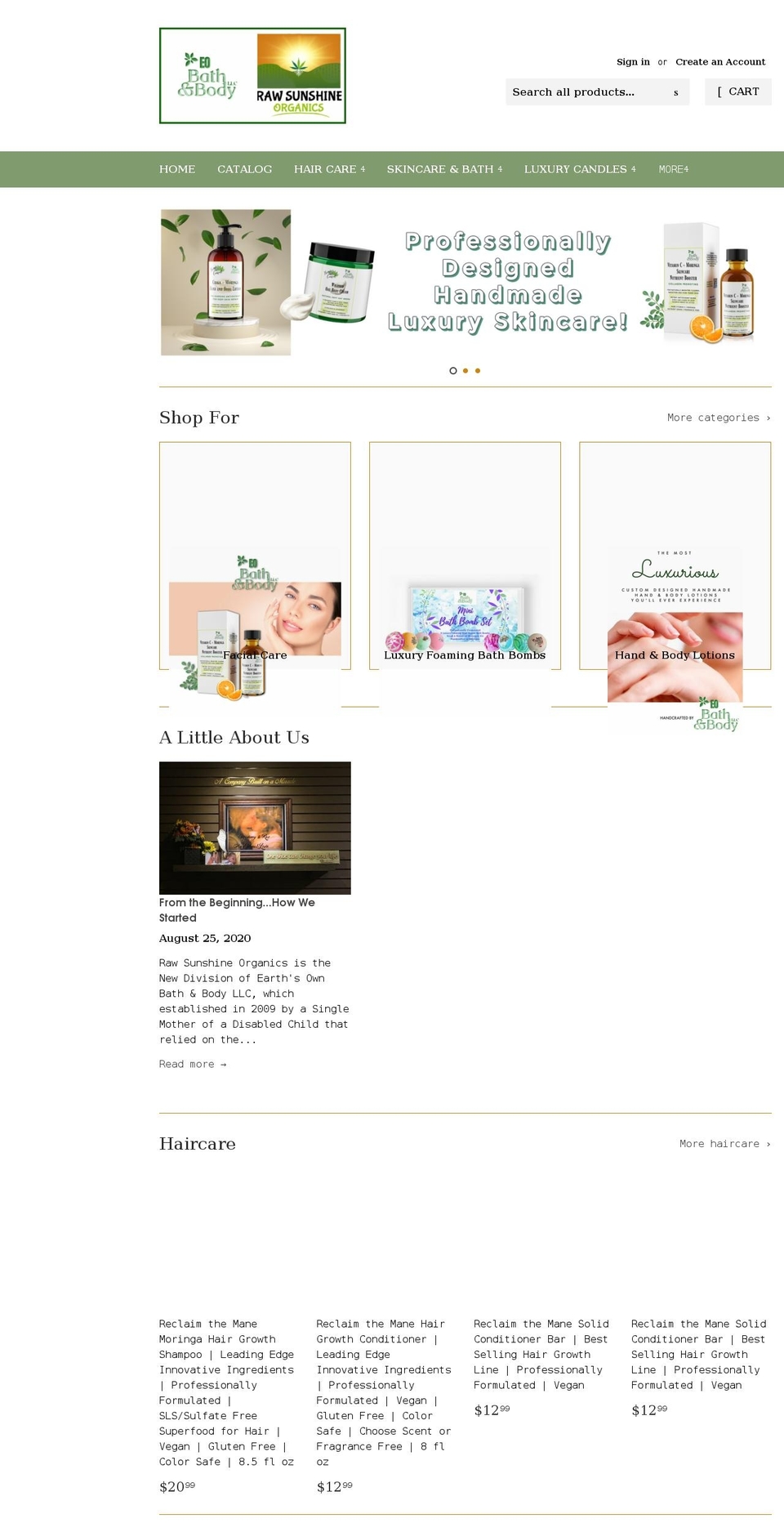 rawsunshineorganics.com shopify website screenshot