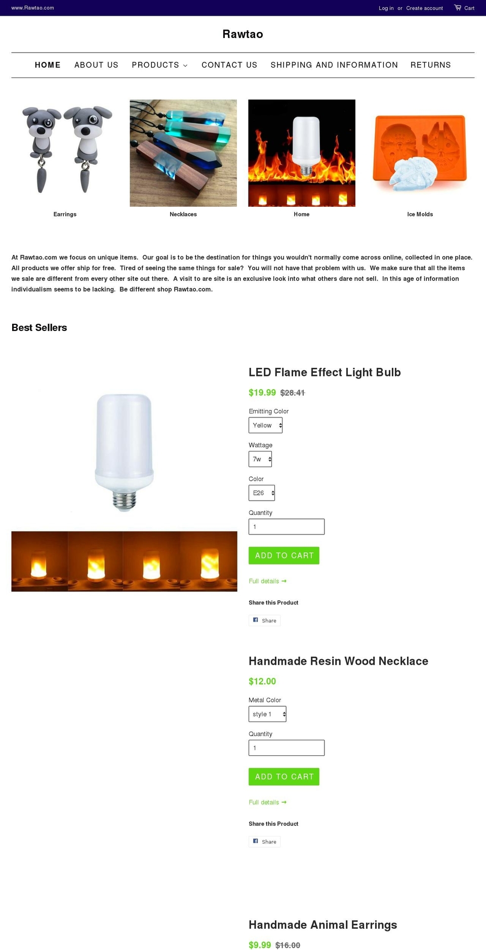 rawtao.com — Shopify storefront screenshot
