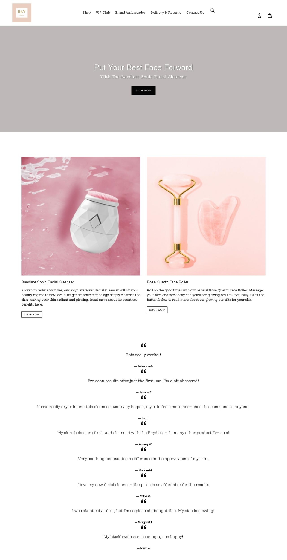 ray-skincare.com shopify website screenshot