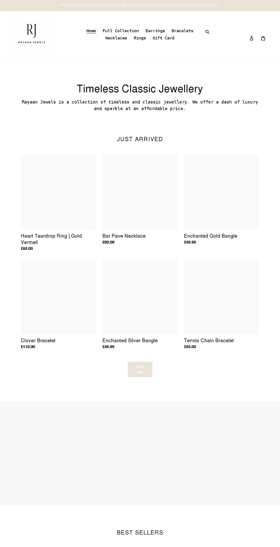 rayaanjewels.co.uk shopify website screenshot