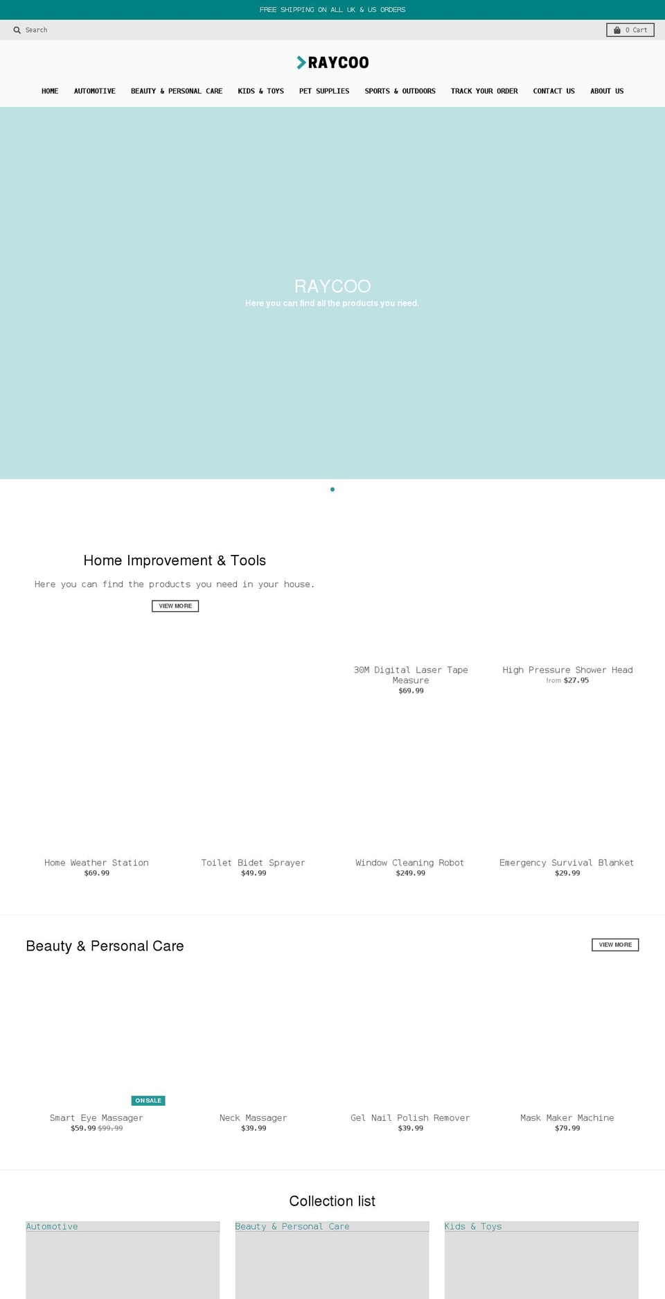 raycoo.com shopify website screenshot