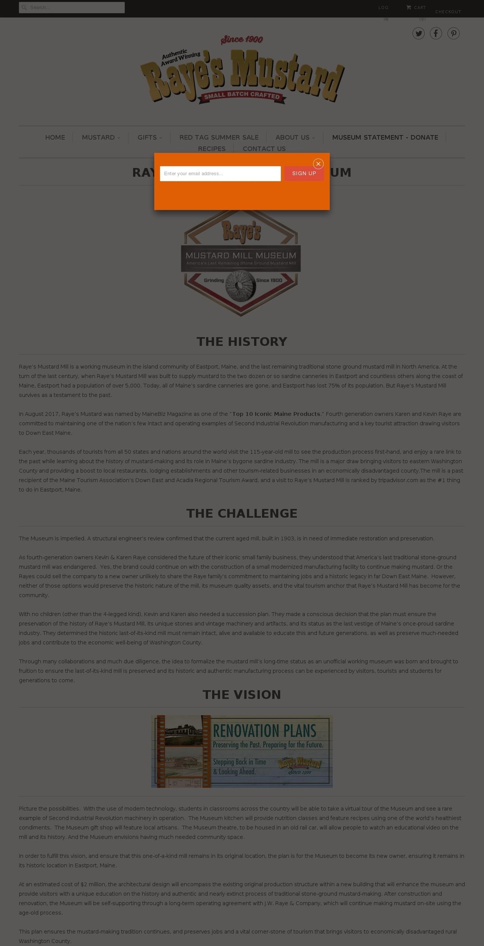rayesmustardmillmuseum.org shopify website screenshot