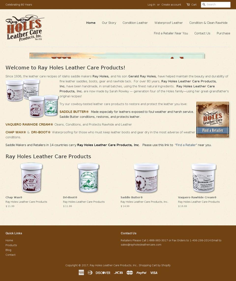 rayholesleathercare.com shopify website screenshot