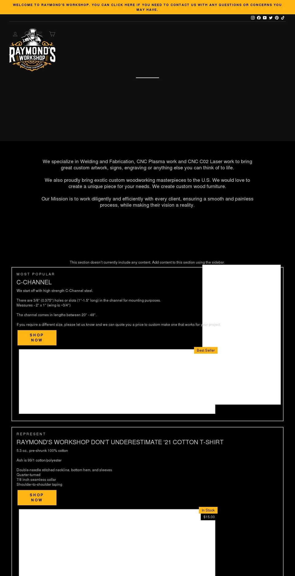 raymondsworkshop.com shopify website screenshot