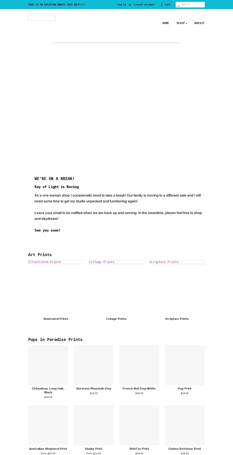 rayoflight.shop shopify website screenshot